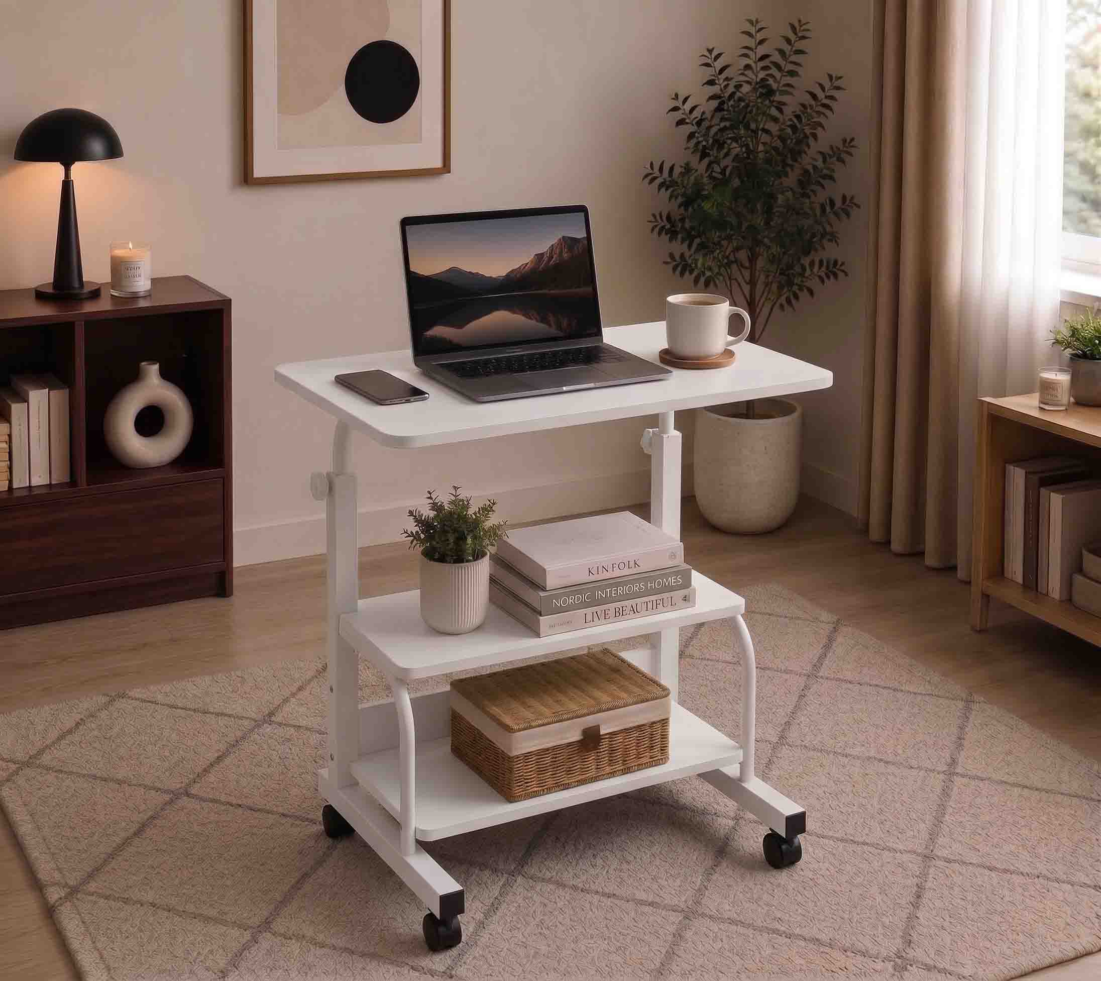 Double layer adjustable table (White)